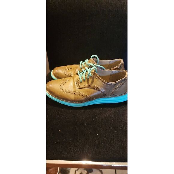 Skechers Taupe and Teal Cambridge Oxfords - Picture 1 of 5